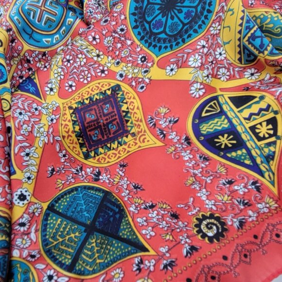 Elegant Luxury Silky Square Scarf Satin Red Tree Leaf Print Bandana Shawl Floral - Picture 4 of 6